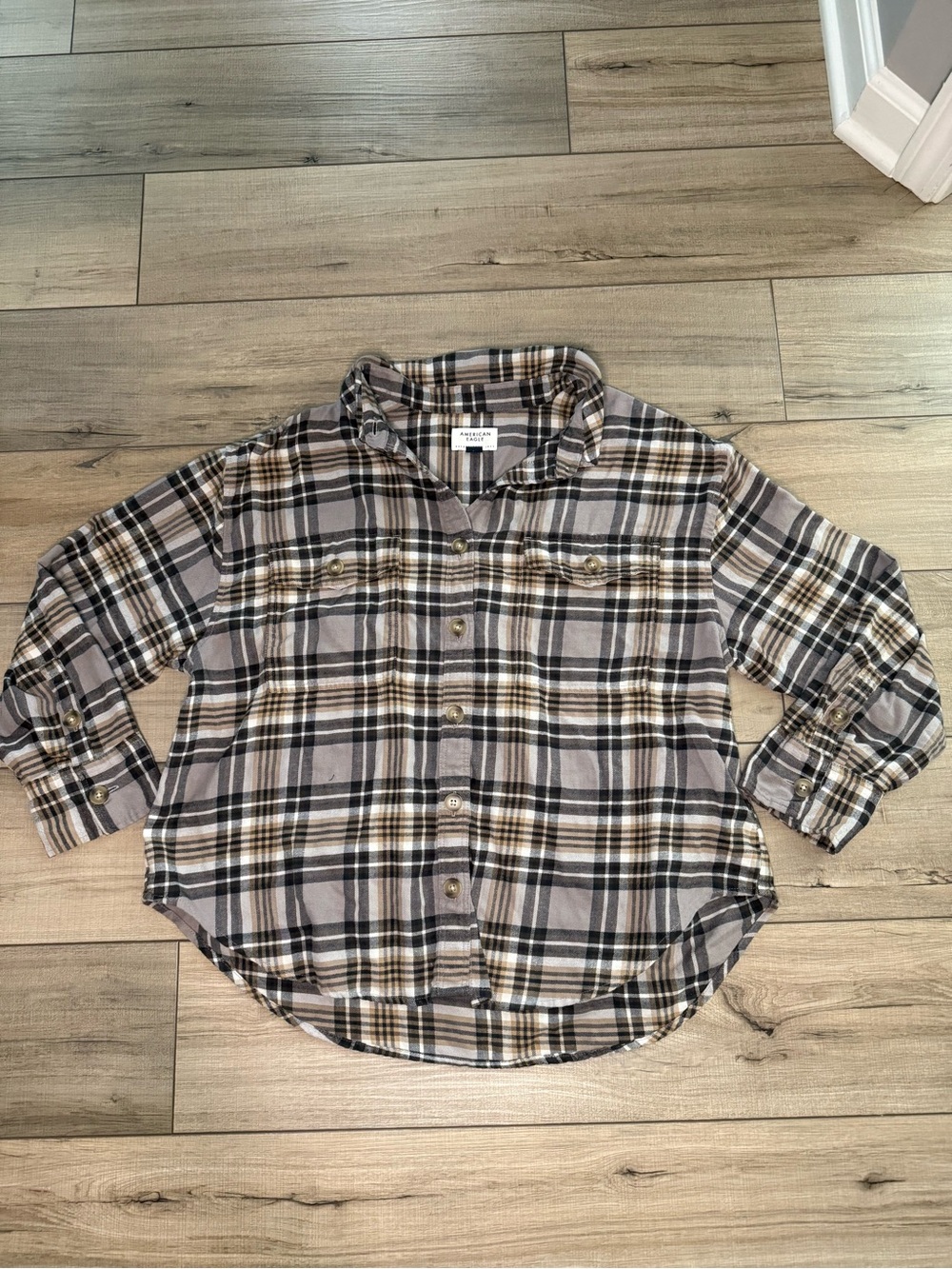 American Eagle Plaid Flannel Shirt Mens Large Oversized Shacket Fall